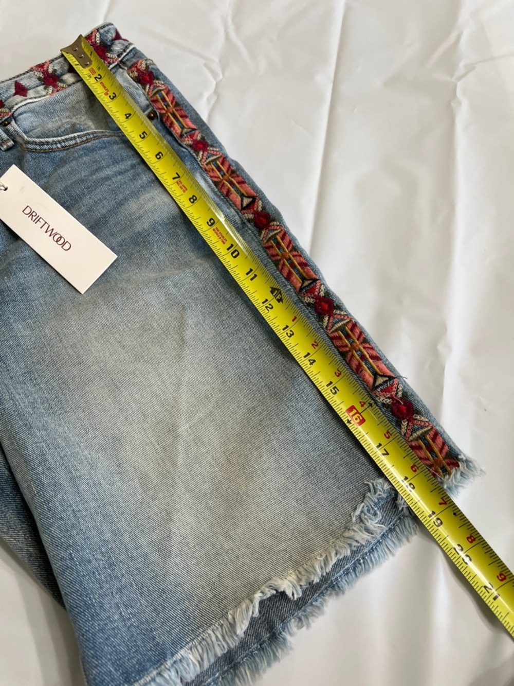 DRIFTWOOD Light Blue Denim Shorts with Red Embroidered Trim - Picture 10 of 15